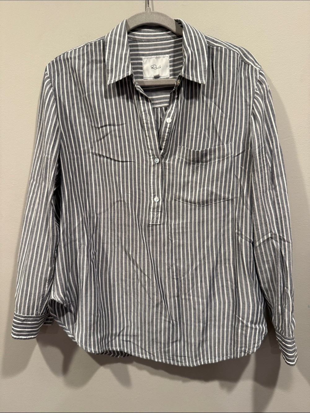Rails Striped Button-Down Pullover Shirt- Small- gray and white